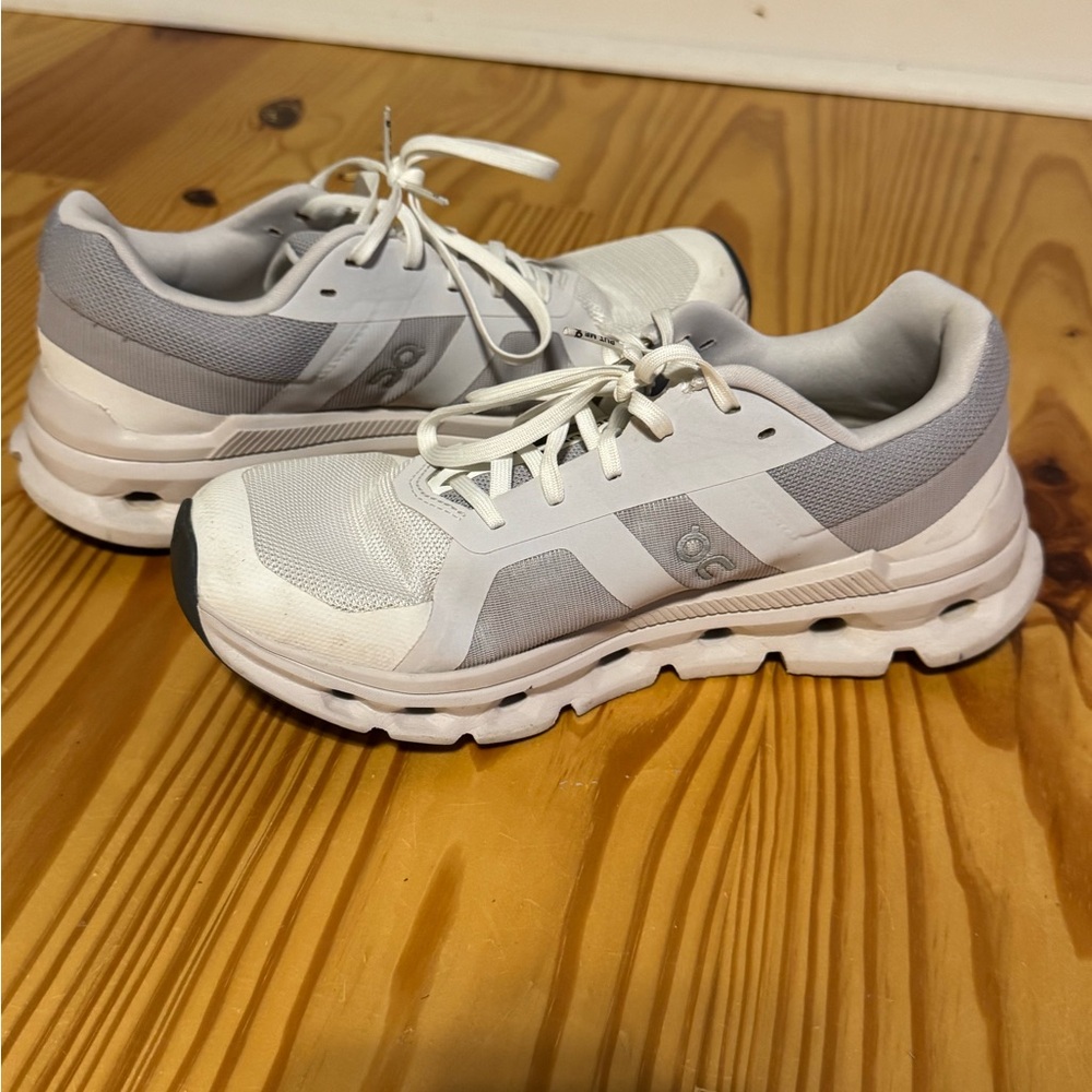 On Running Neutral Beige and Light Gray Athletic Sneakers